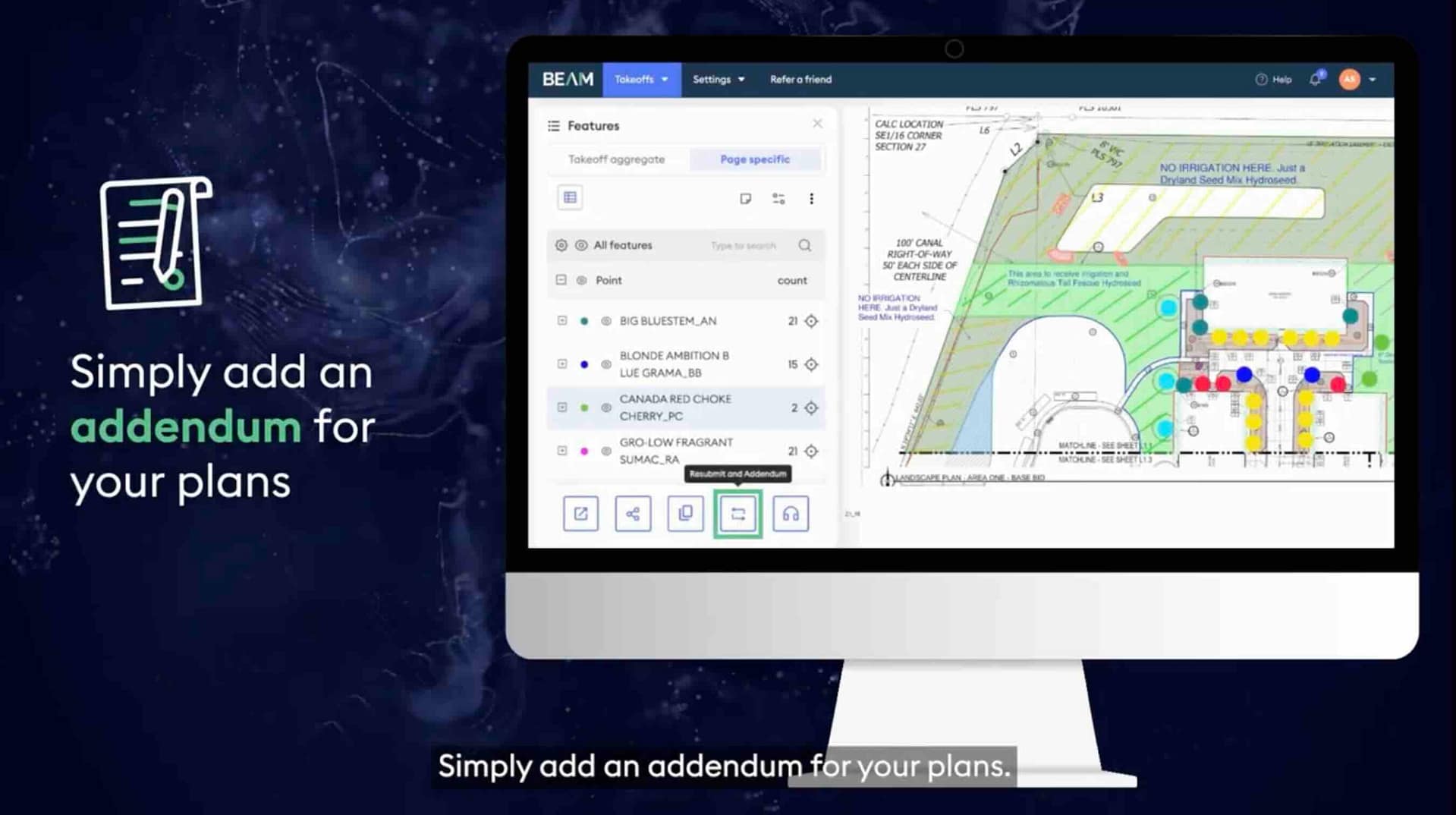 Beam AI Resubmit Takeoff Feature: Simply add an addendum for your plans